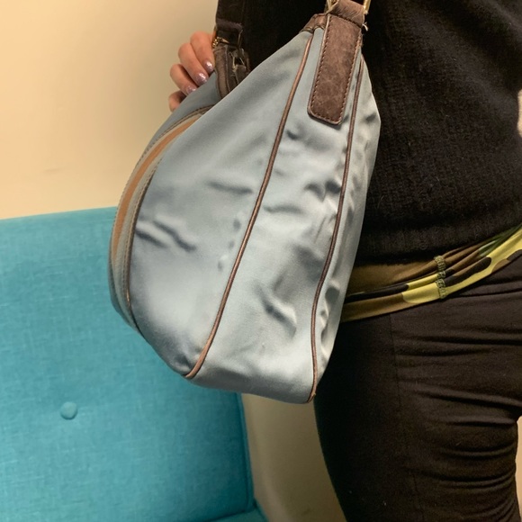 Gucci Blue/Brown Nylon & Leather Vintage Web Hobo - Picture 10 of 15